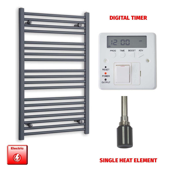 Single Heat / Digital Timer 1000 x 600 Flat Anthracite Pre-Filled Electric Heated Towel Rail Radiator