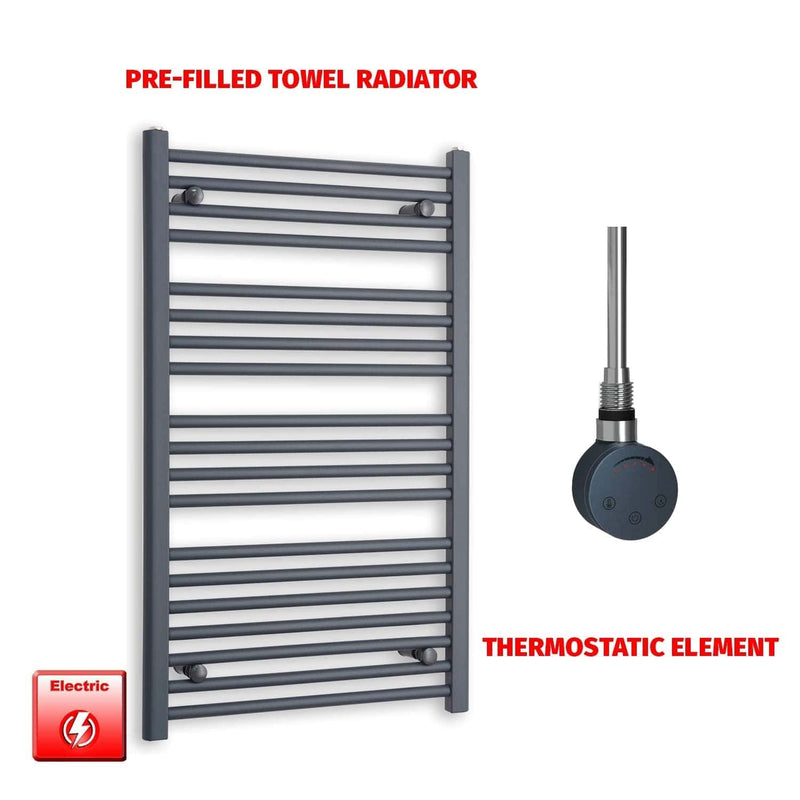 ER-Touch Thermostatic / No Timer 1000 x 600 Flat Anthracite Pre-Filled Electric Heated Towel Rail Radiator