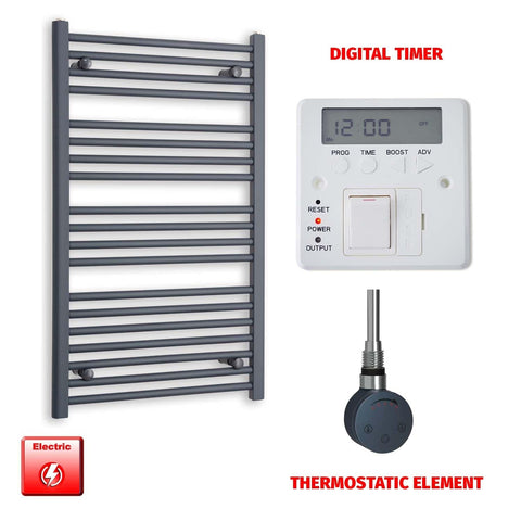 ER-Touch Thermostatic / Digital Timer 1000 x 600 Flat Anthracite Pre-Filled Electric Heated Towel Rail Radiator