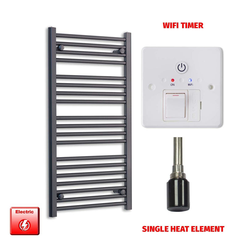 Single Heat / Wifi Timer 1000 x 600 Flat Black Pre-Filled Electric Heated Towel Radiator HTR