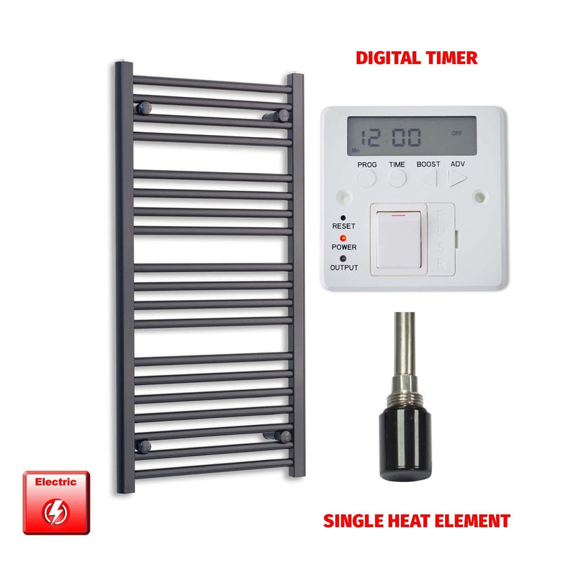 Single Heat / Digital Timer 1000 x 600 Flat Black Pre-Filled Electric Heated Towel Radiator HTR