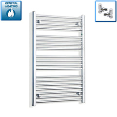 Straight / With Angled Valves 1000 x 600 Heated Flat or Curved Towel Rail Radiator Chrome