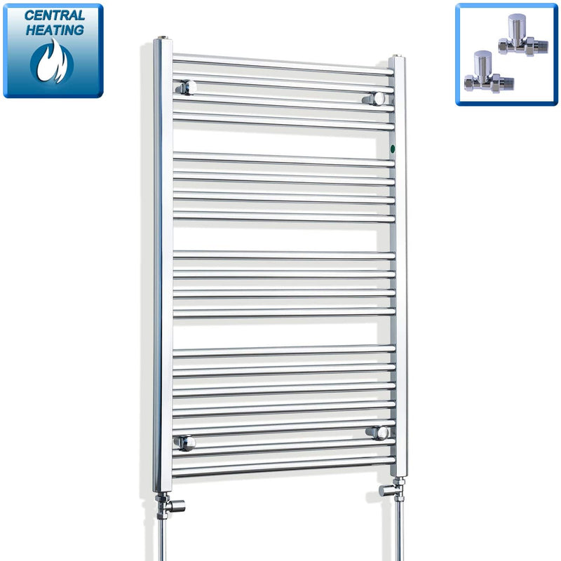 Straight / With Straight Inline Valves 1000 x 600 Heated Flat or Curved Towel Rail Radiator Chrome