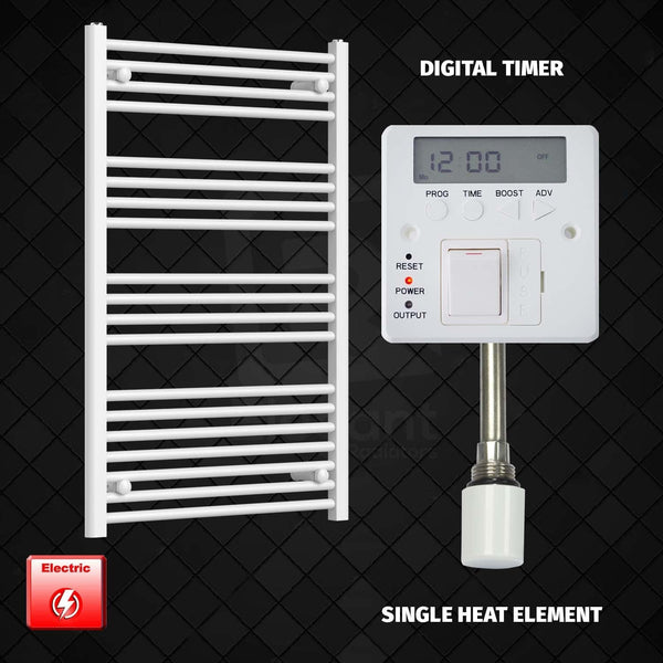 Single Heat / Digital Timer 1000 x 600 Pre-Filled Electric Heated Towel Rail Radiator White HTR