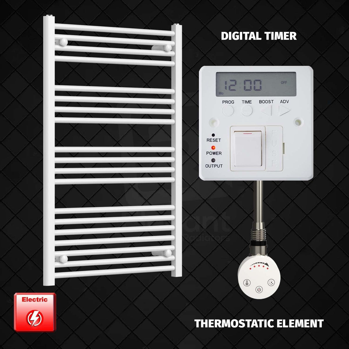 ER-Touch Thermostatic / Digital Timer 1000 x 600 Pre-Filled Electric Heated Towel Rail Radiator White HTR