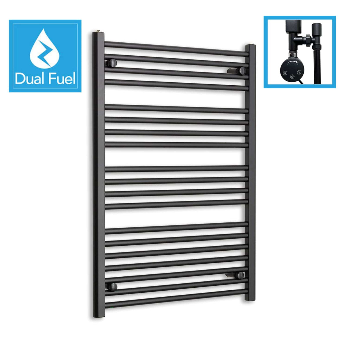 1000 x 700 Dual Fuel Flat Black Heated Towel Rail Radiator