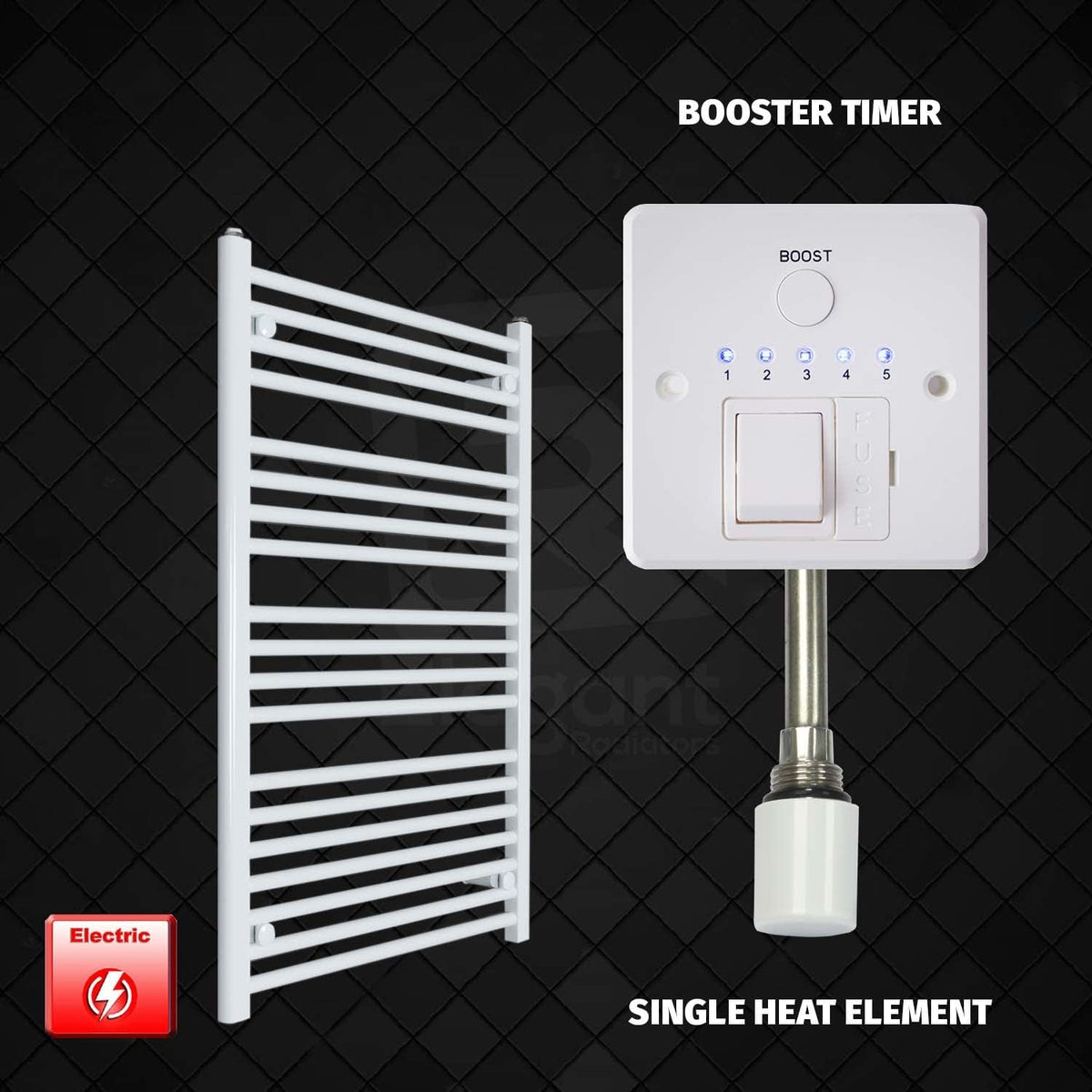 Single Heat / Booster Timer 1000 x 700 Pre-Filled Electric Heated Towel Radiator White HTR