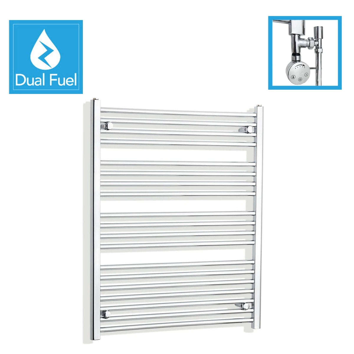 1000 x 750 Chrome Dual Fuel Flat Heated Towel Rail Radiator