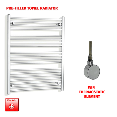 Flat / ER-Wifi Thermostatic / No Timer 1000 x 750 Pre-Filled Electric Heated Towel Radiator Chrome