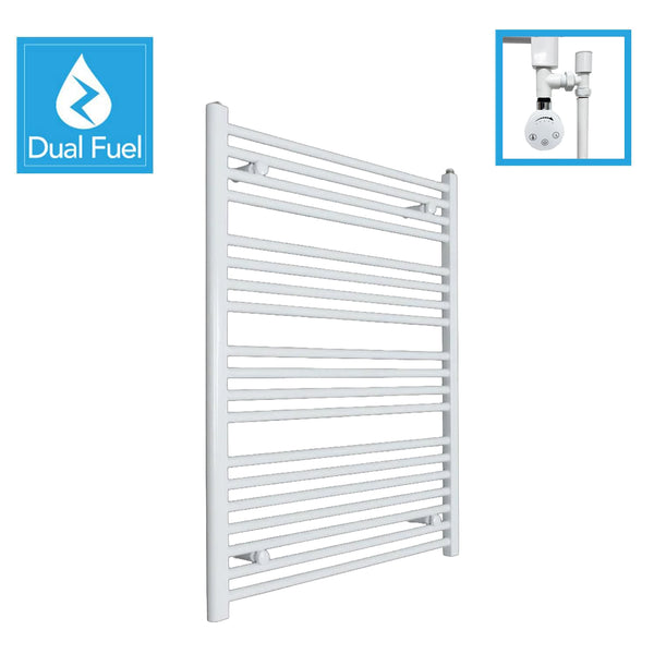 1000 x 800 White Dual Fuel Flat Heated Towel Rail Radiator