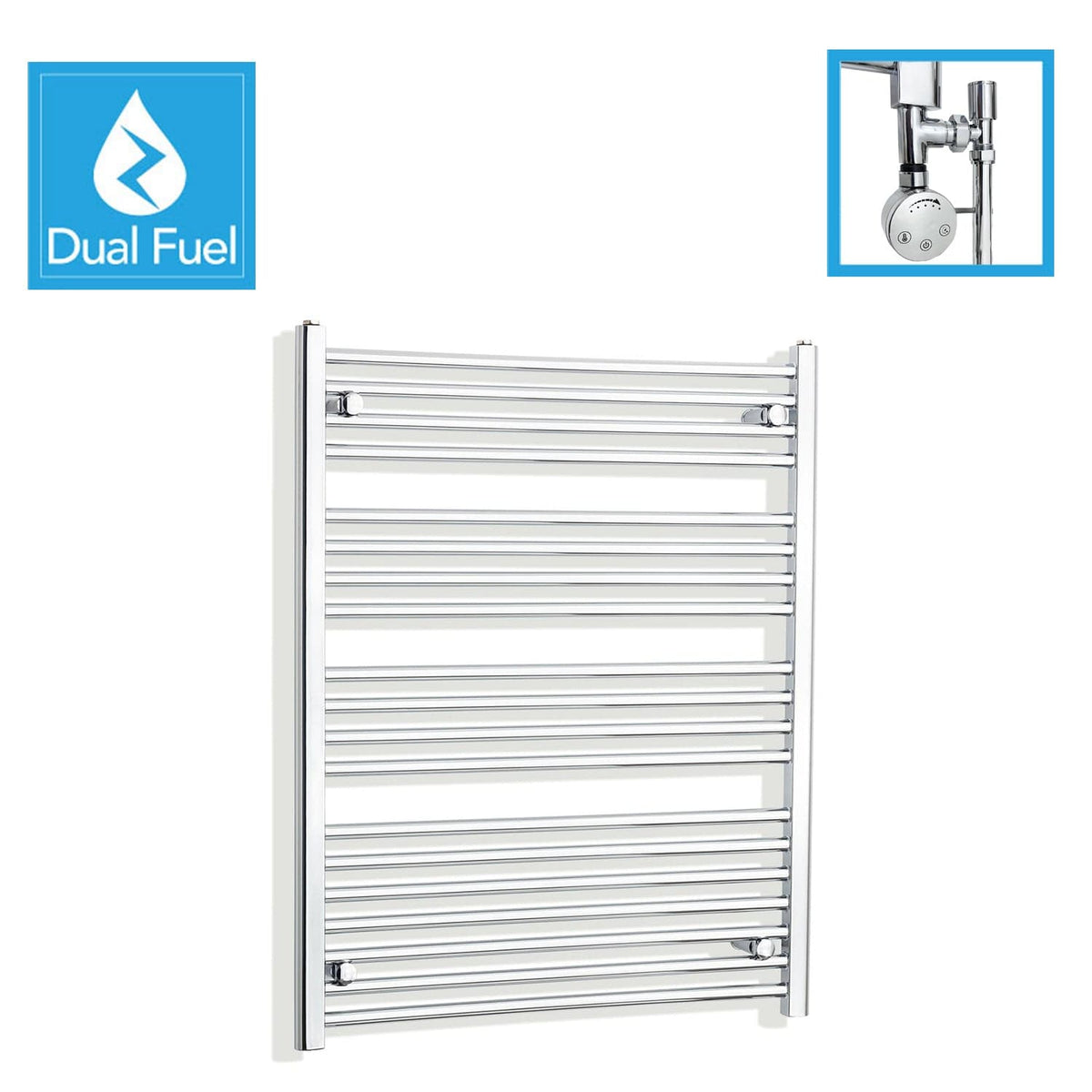 1000 x 800 Chrome Dual Fuel Flat Heated Towel Rail Radiator