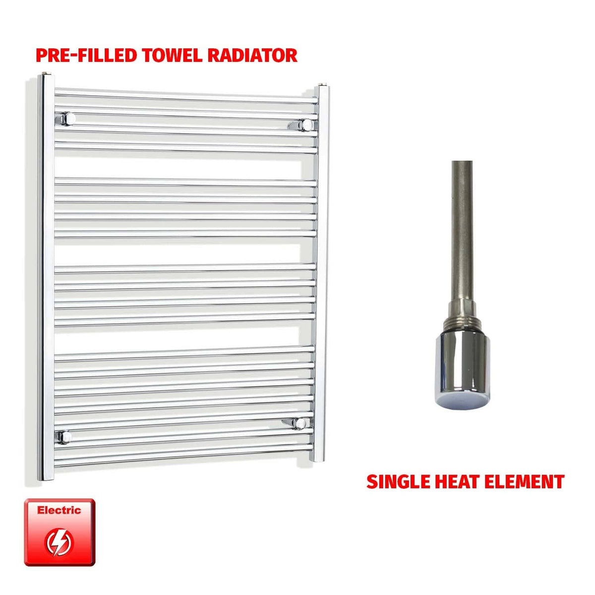 Single Heat / No Timer 1000 x 800 Pre-Filled Electric Heated Towel Radiator Straight Chrome