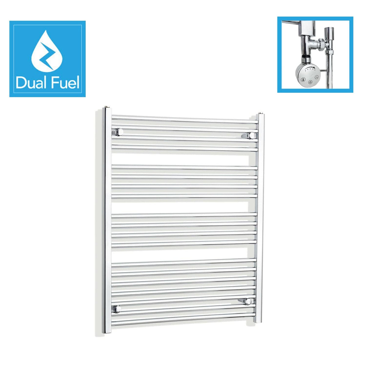 1000 x 850 Chrome Dual Fuel Flat Heated Towel Rail Radiator