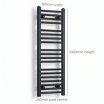 1000 mm High 300 mm Wide Black Towel Rails Dimensions