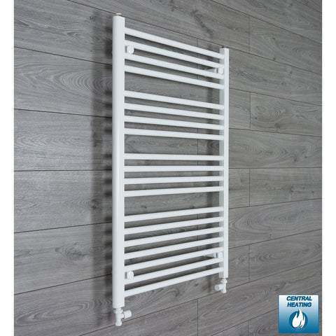 With Straight Inline Valves 1000mm High x 600mm Wide Heated Towel Radiator Flat White