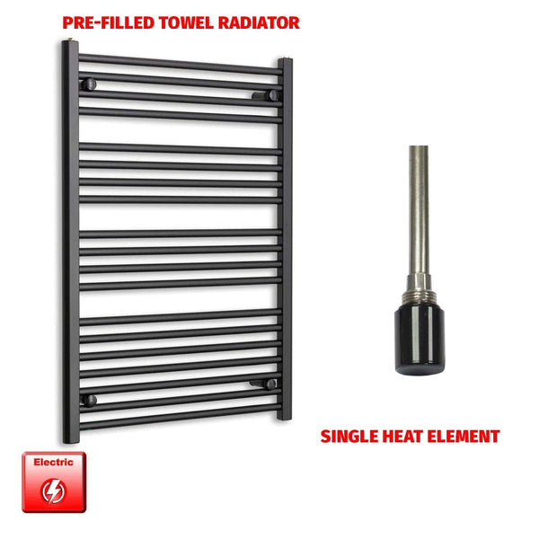 Single Heat / No Timer 1000mm x 700mm Wide Flat Black Pre-Filled Electric Towel Radiator