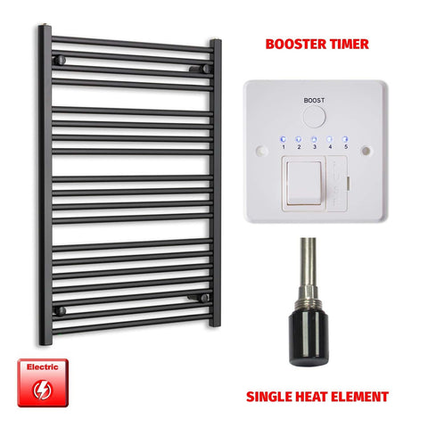 Single Heat / Booster Timer 1000mm x 700mm Wide Flat Black Pre-Filled Electric Towel Radiator