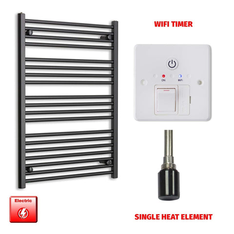 Single Heat / Wifi Timer 1000mm x 700mm Wide Flat Black Pre-Filled Electric Towel Radiator