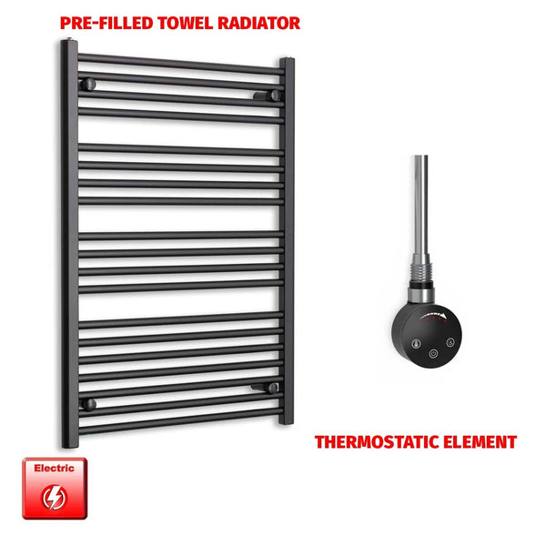 ER-Touch Thermostatic / No Timer 1000mm x 700mm Wide Flat Black Pre-Filled Electric Towel Radiator