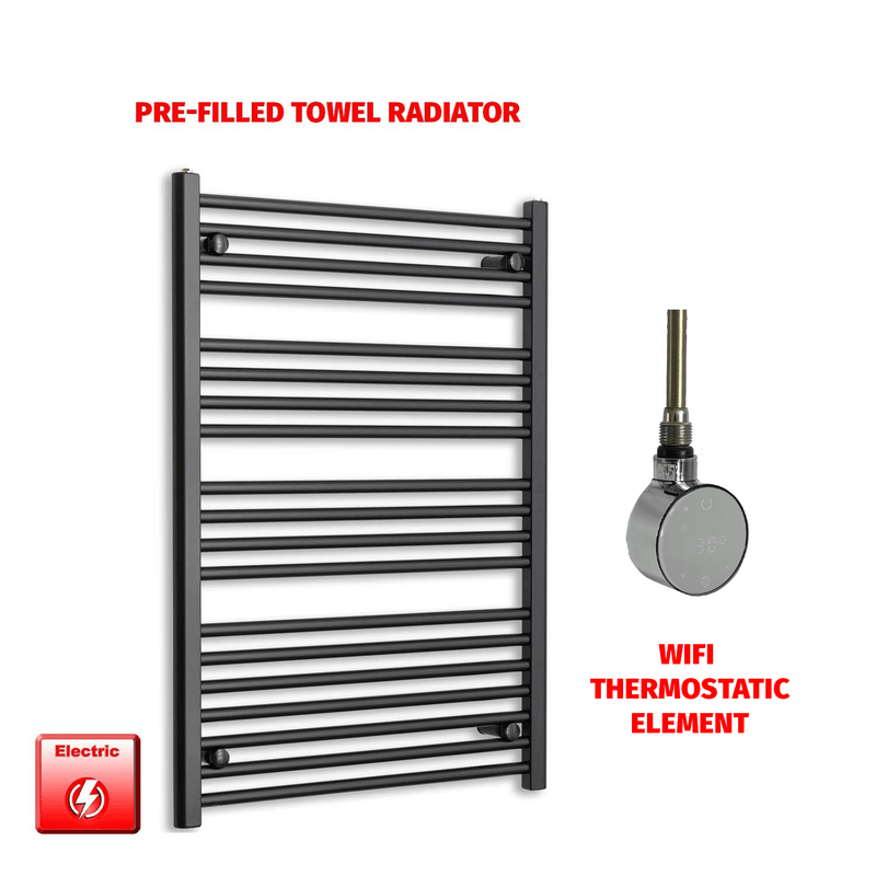 ER-Wifi Thermostatic / No Timer 1000mm x 700mm Wide Flat Black Pre-Filled Electric Towel Radiator