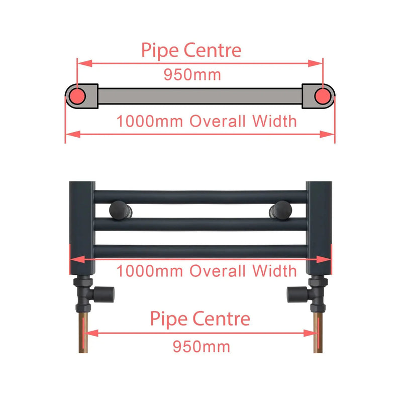 1000mm wide towel rail pipe centre diagram