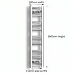 1000x200mm Heated Straight Towel Rail Radiator Chrome - Elegant Radiators