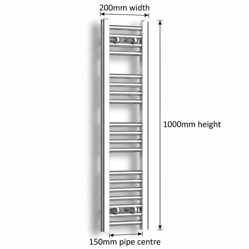 1000x200mm Heated Straight Towel Rail Radiator Chrome - Elegant Radiators
