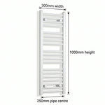1000x300mm Heated Towel Rail Radiator Flat White - Elegant Radiators