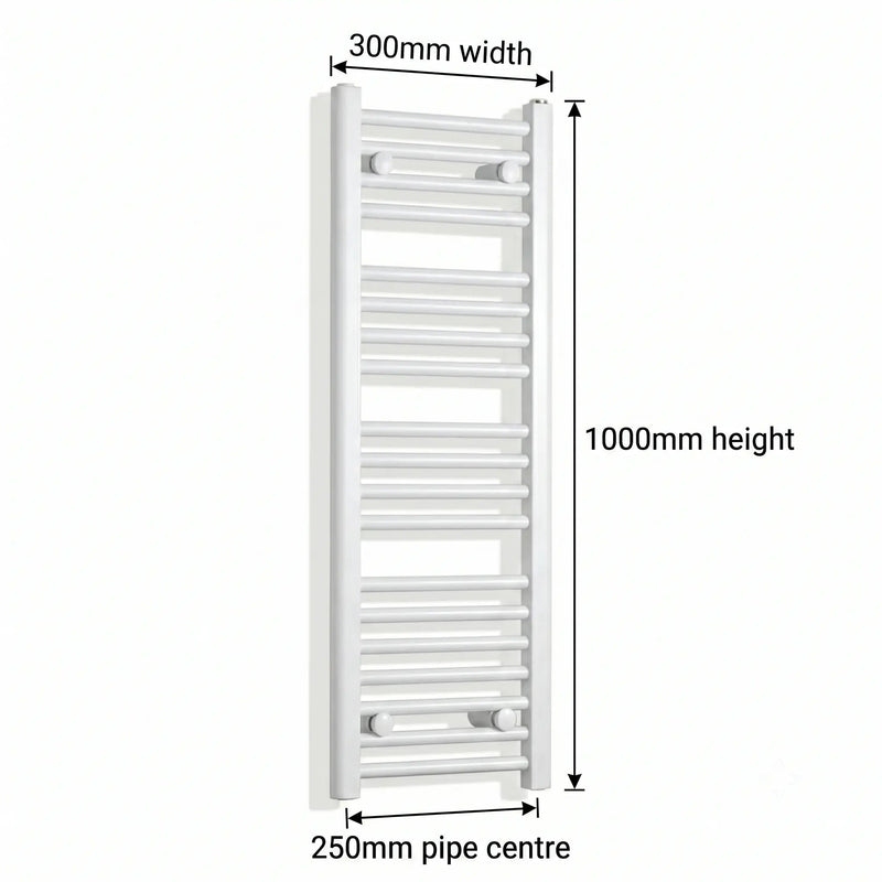 1000x300mm Heated Towel Rail Radiator Flat White - Elegant Radiators