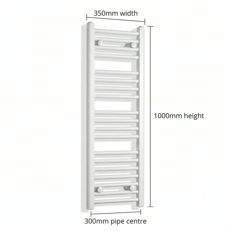 1000x350mm Heated Towel Rail Radiator Flat White - Elegant Radiators