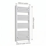 1000x400mm Towel Rail Radiator Flat White Central Heating - Elegant Radiators