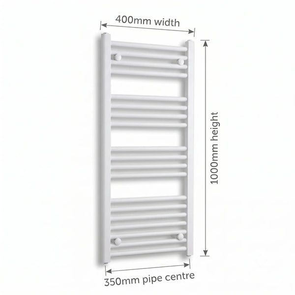 1000x400mm Towel Rail Radiator Flat White Central Heating - Elegant Radiators