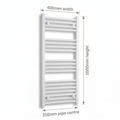 1000 x 400 White Dual Fuel Flat Heated Towel Rail Radiator