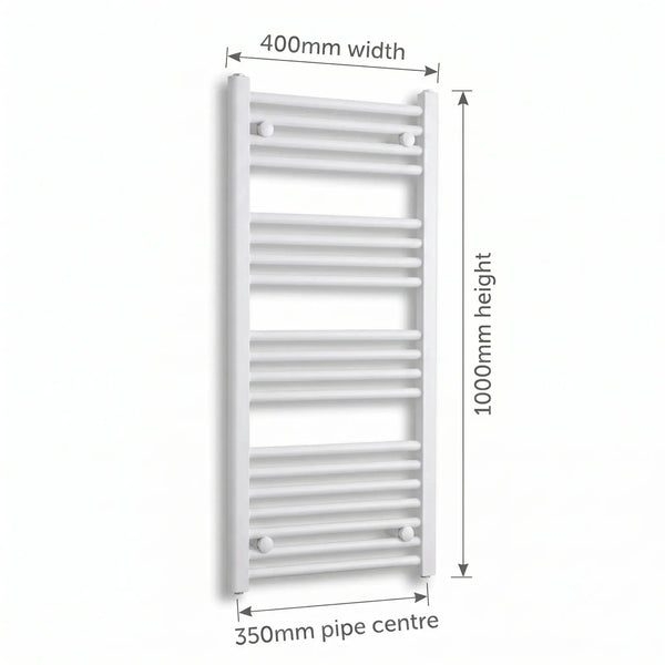 1000 x 400 White Dual Fuel Flat Heated Towel Rail Radiator - Elegant Radiators