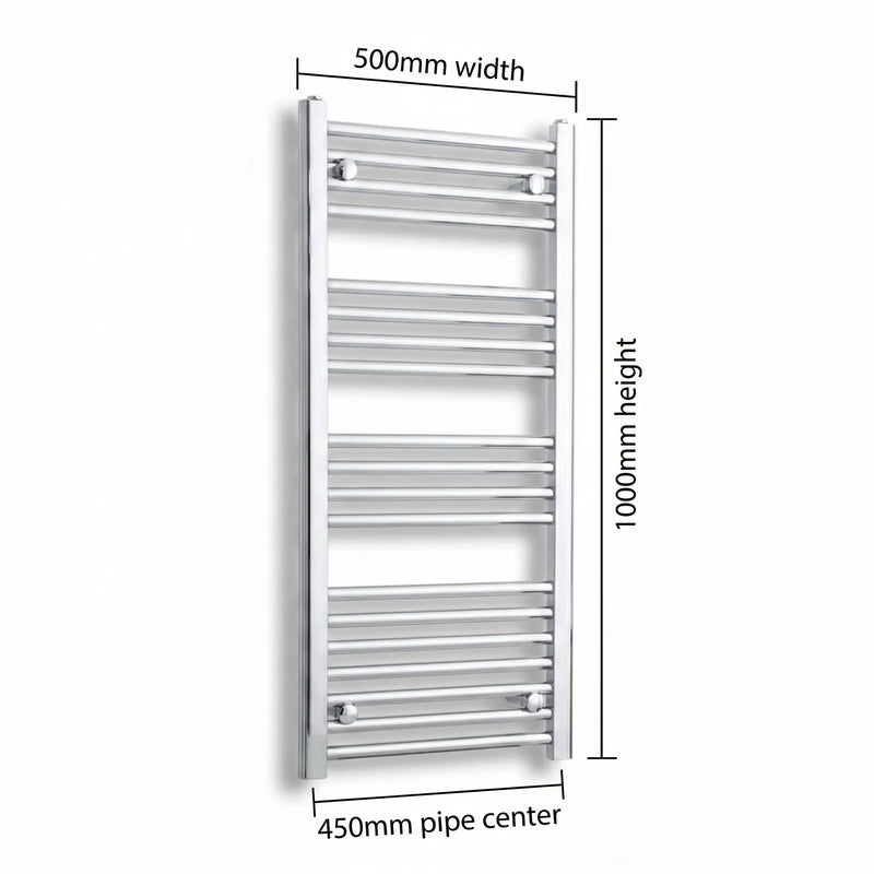 1000x500mm Heated Flat or Curved Towel Radiator Chrome - Elegant Radiators