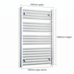 1000x550mm Heated Straight Towel Radiator Chrome - Elegant Radiators