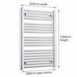 1000x650mm Heated Straight Towel Radiator Chrome - Elegant Radiators