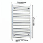 1000x700mm Heated Curved Towel Radiator Chrome - Elegant Radiators