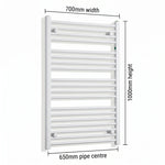 1000x700mm Towel Rail Radiator Flat White Central Heating - Elegant Radiators