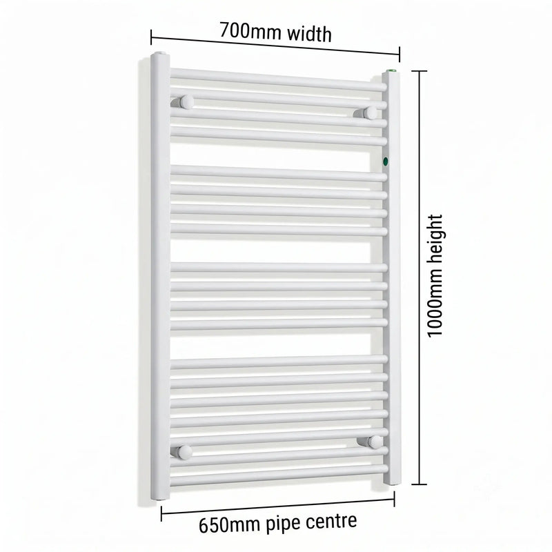 1000x700mm Towel Rail Radiator Flat White Central Heating - Elegant Radiators