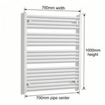 1000x750mm Towel Rail Radiator Flat White Central Heating - Elegant Radiators