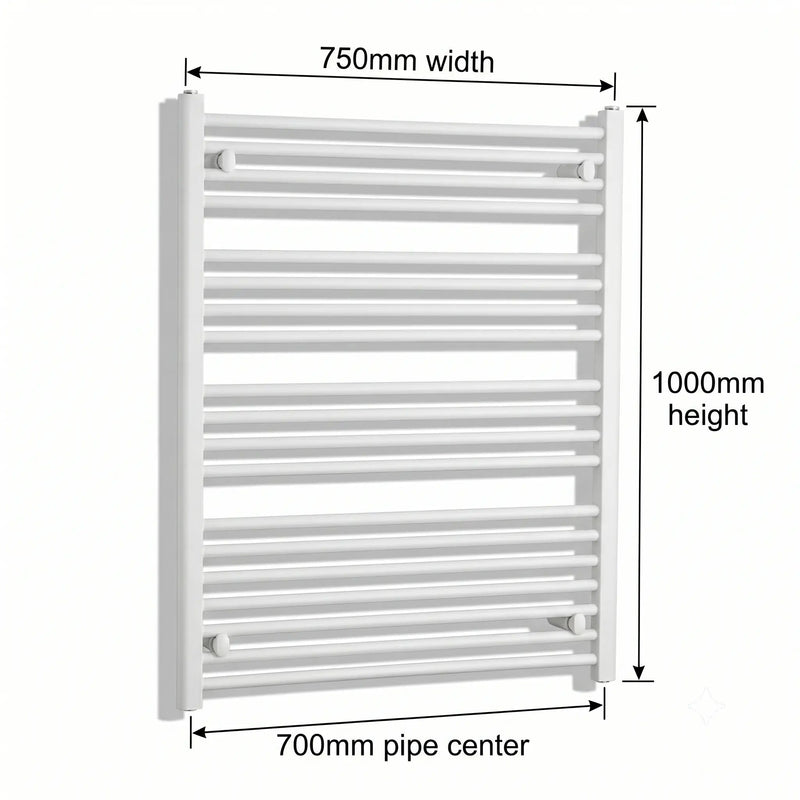 1000x750mm Towel Rail Radiator Flat White Central Heating - Elegant Radiators
