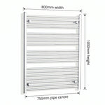 1000x800mm Heated Straight Towel Rail Radiator Chrome - Elegant Radiators