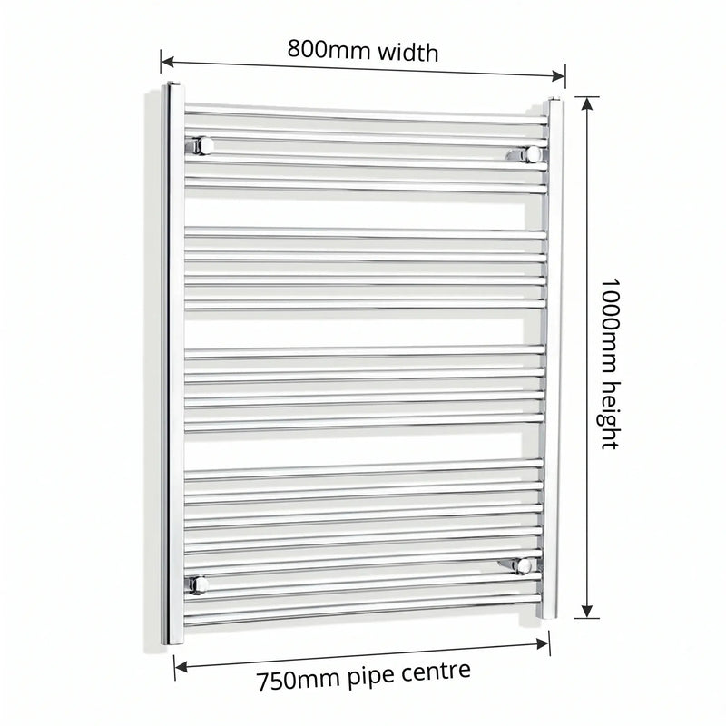 1000x800mm Heated Straight Towel Rail Radiator Chrome - Elegant Radiators
