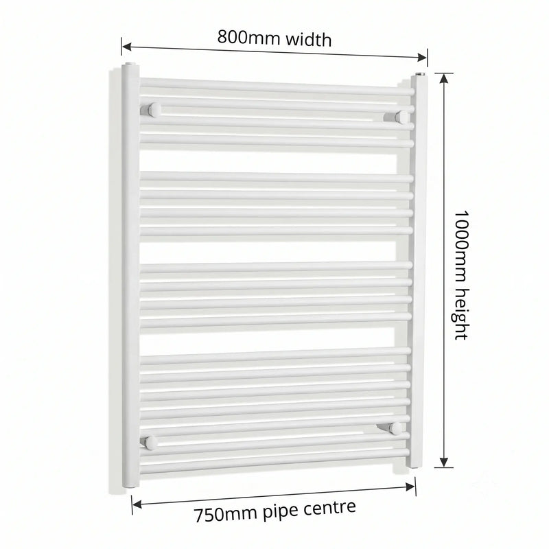 1000x800mm Towel Rail Radiator Flat White Central Heating - Elegant Radiators