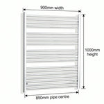 1000x900mm Heated Straight Towel Rail Radiator Chrome - Elegant Radiators