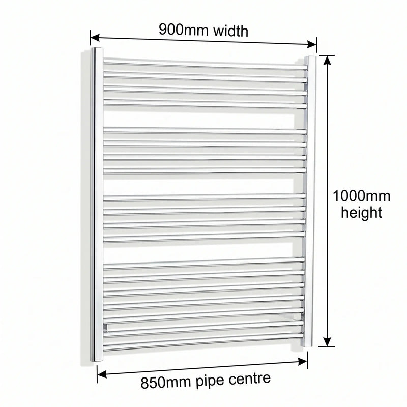 1000x900mm Heated Straight Towel Rail Radiator Chrome - Elegant Radiators