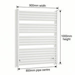 1000x900mm Heated Towel Radiator Flat White Central Heating - Elegant Radiators