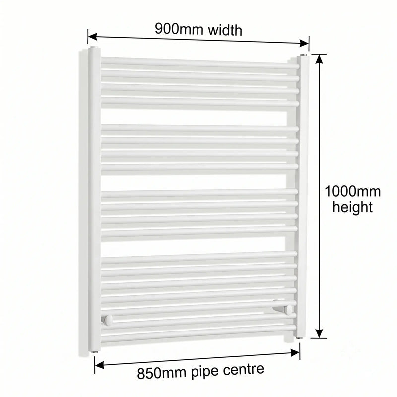 1000x900mm Heated Towel Radiator Flat White Central Heating - Elegant Radiators