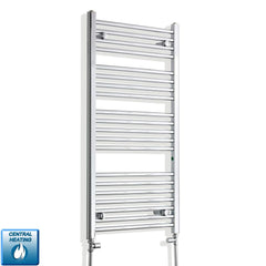 With Straight Inline Valves 1100 x 500 Heated Flat Towel Radiator Chrome Central Heating